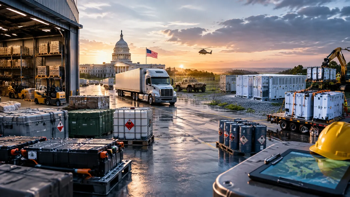 Industrial battery storage equipment staged for controlled operations